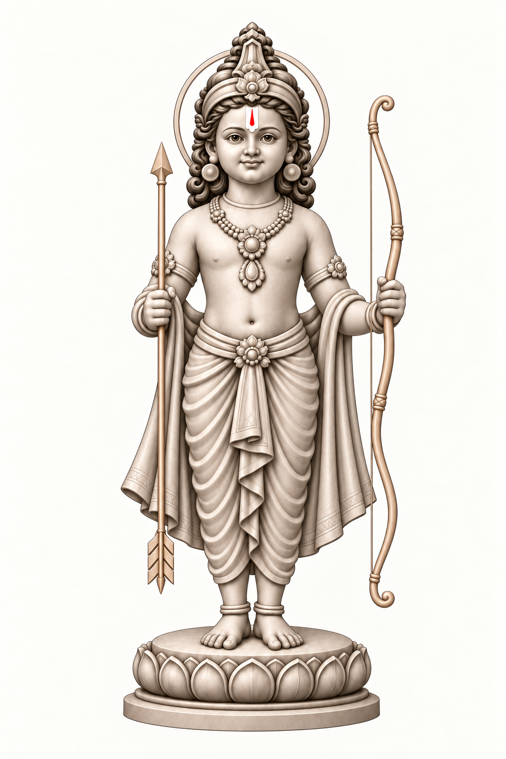 पूर्ण बाल-राम, धनुष-बाण और कमल आधार सहित